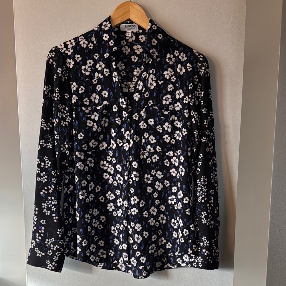 Express Black Floral Blouse